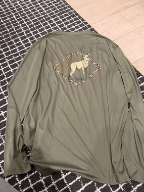 Properly Tied Men's Olive Green Long-Sleeve Graphic Shirt with Deer Motif